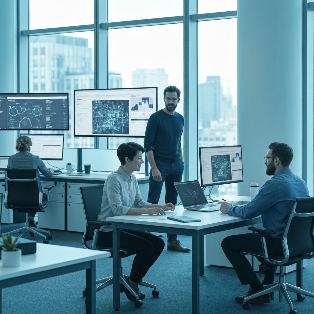 Team collaboration in modern tech office